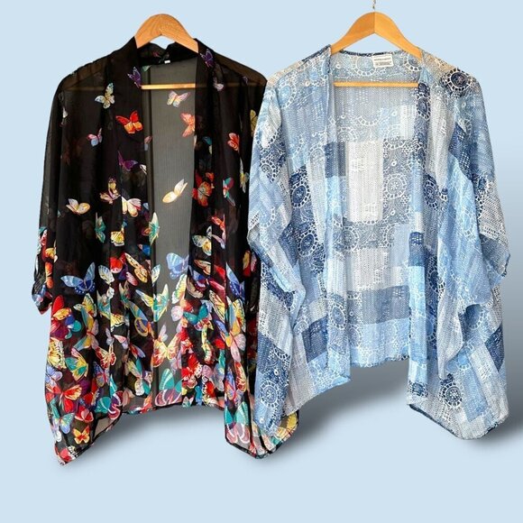 Two Fun Kimonos: Beautiful Floral‎ Print and Blue Patchwork - Picture 1 of 14